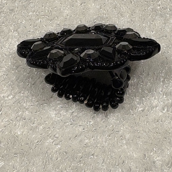 Gothic Black Ornate Rhinestone Statement Ring - Stretchy & Adjustable - Picture 13 of 14